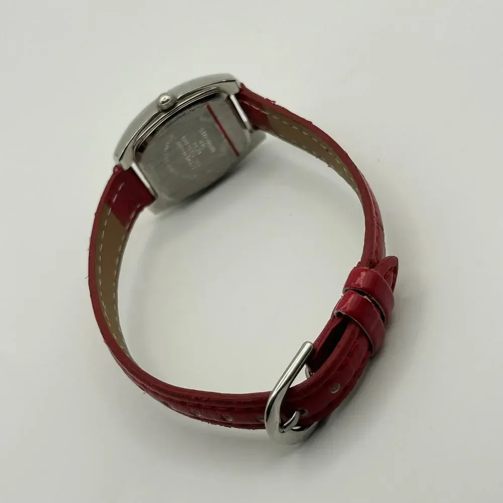 Studio Time Mother Pearl Crystals Red Band Women’s Watch Working New Battery